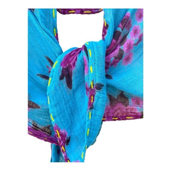 Turquoise & Fushia Floral Printed Scarf 16"x 65" - Picture 5 of 8